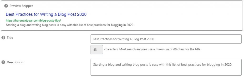 Blog SEO title and meta description to show blogging SEO components in a blog post.