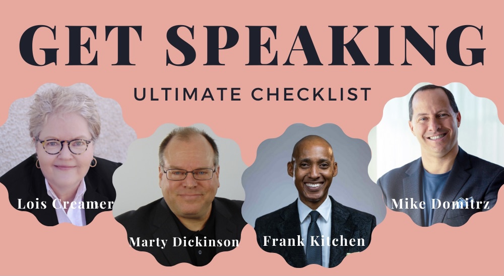 Get Speaking Ultimate Checklist header showing Lois Creamer, Marty Dickinson, Frank Kitchen, Mike Domitrz as contributors